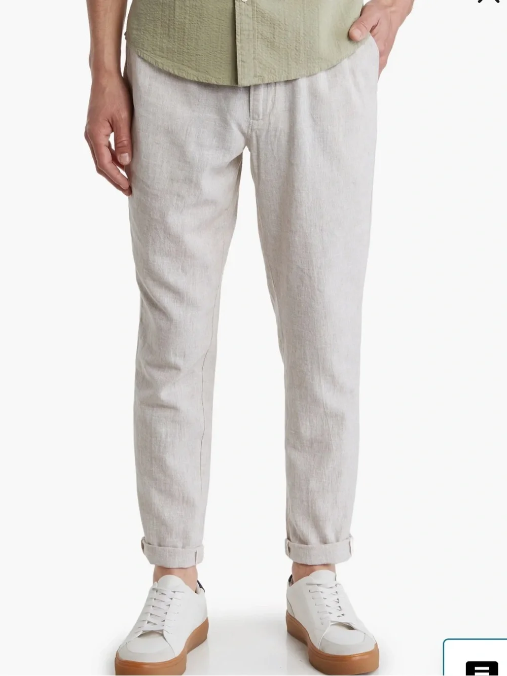 14th & Union Elastic Waist Linen Blend Trim Fit Pants Sz L